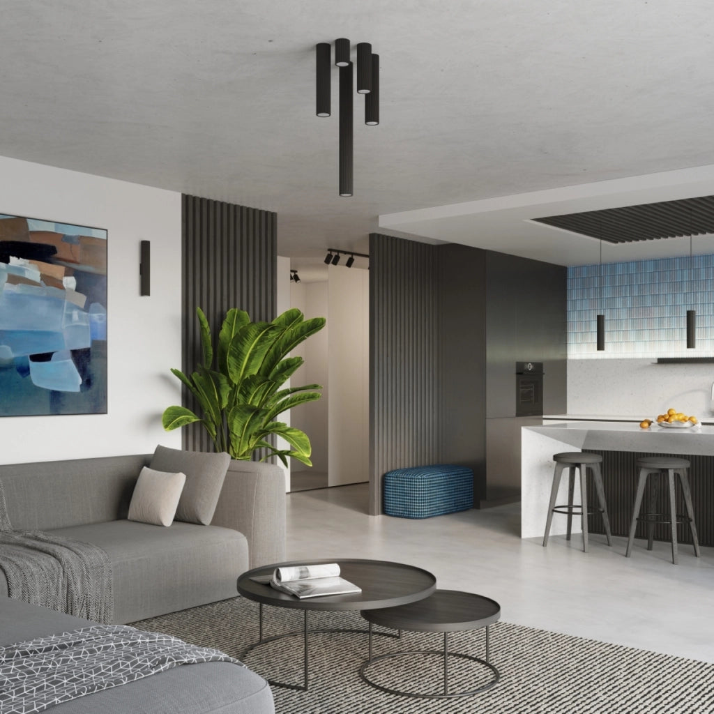 Faretto soffitto nero tubo rigato 10cm GU10 GRAVIO