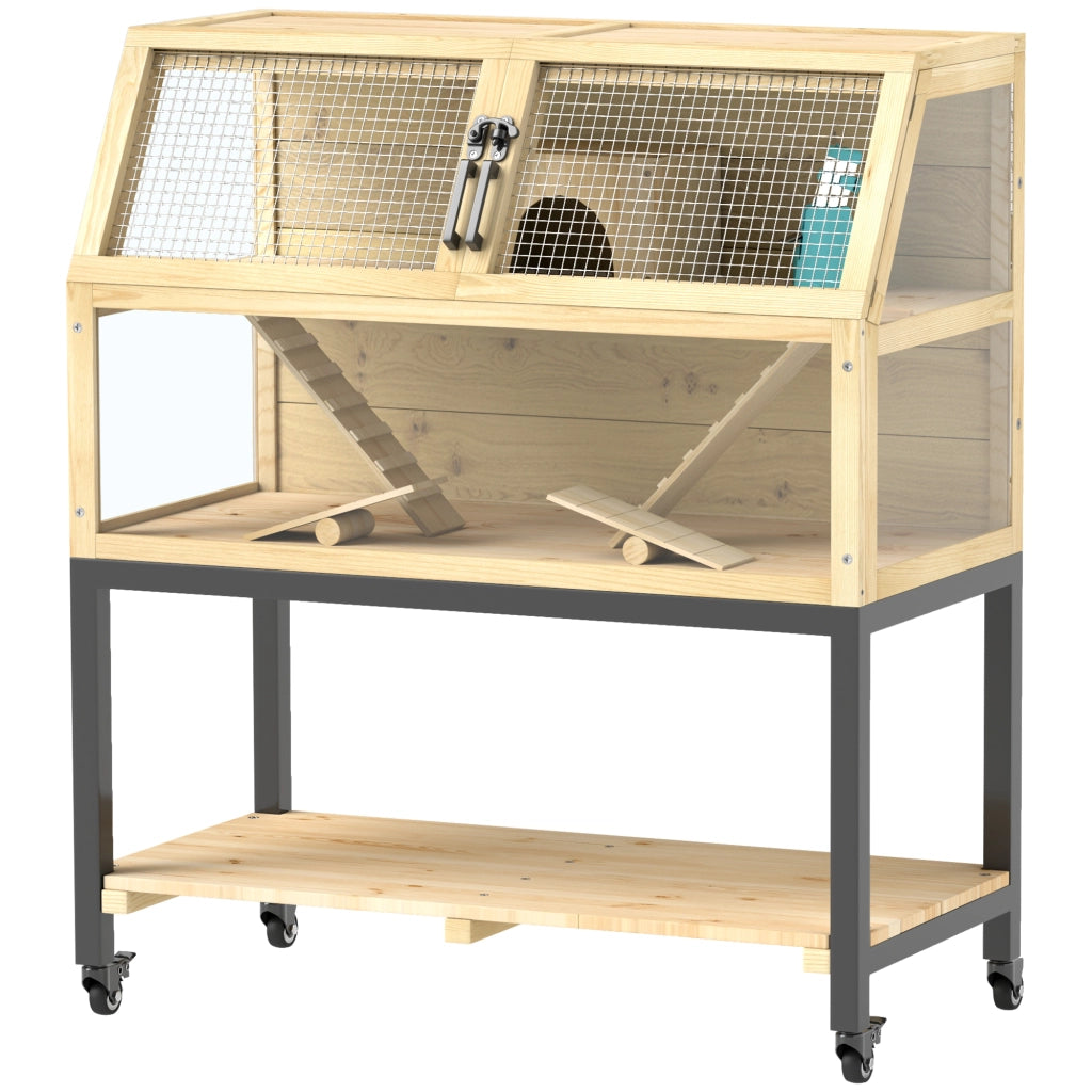 Casetta per Criceti con Cassetto, Ruote, Rampe e Accessori ¨C zephmum ¨C 87x43x101cm