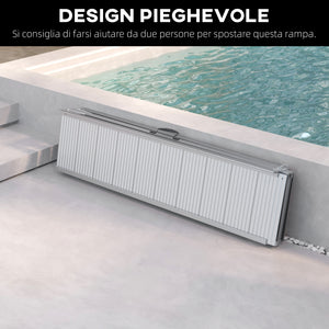 Rampa per Sedia a Rotelle e Scooter per Disabili 305x73.5x5 cm Pieghevole e Antiscivolo in Alluminio Argento