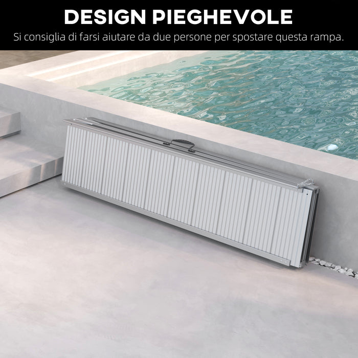 Rampa per Sedia a Rotelle e Scooter per Disabili 305x73.5x5 cm Pieghevole e Antiscivolo in Alluminio Argento