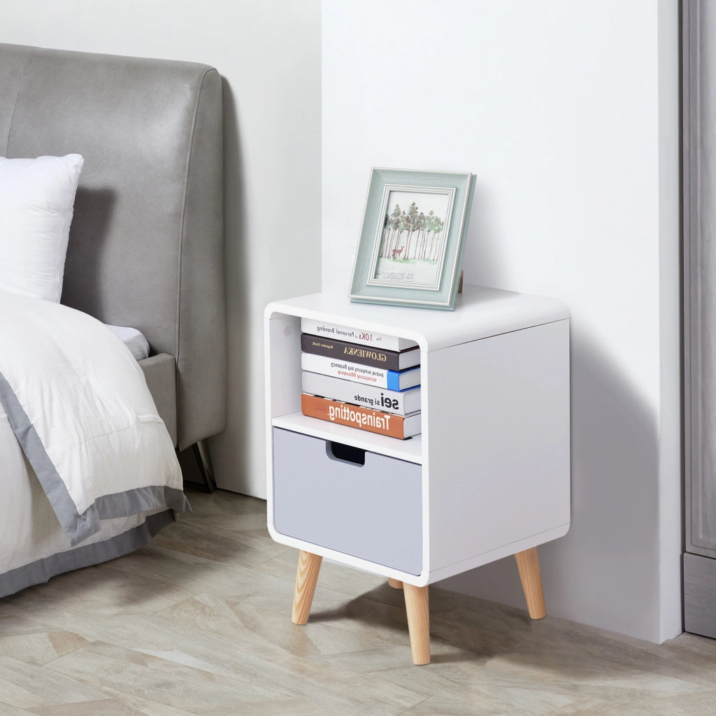 Comodino con Cassetto in Legno di Pino ¨C Zephmum ¨C MDF Bianco 40x38x58 cm