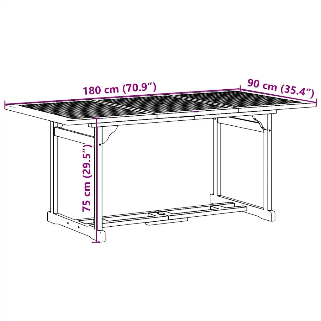 Set da Pranzo da Giardino 7pz 180x90x75cm Legno Massello Acacia