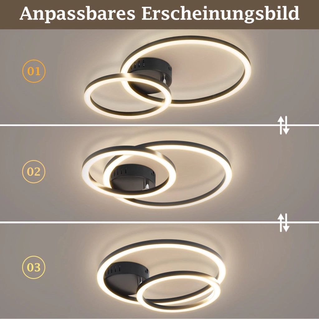 ZMH Lampada da soffitto plafoniera LED 2 anelli nera moderna 23W 3000K per soggiorno