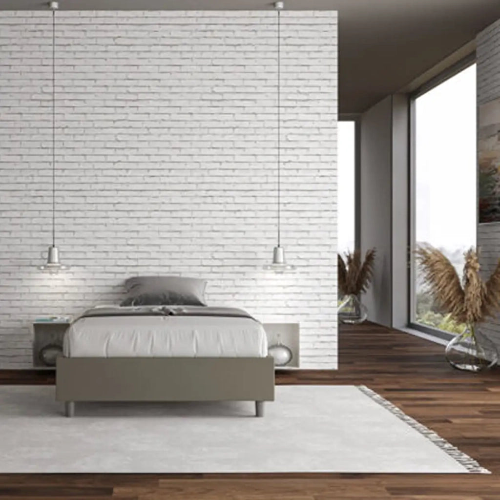 Letto una piazza e mezza con rete imbottito 120x210 similpelle cappuccino Azelia