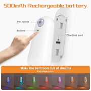 Lampada da bagno con sensore di movimento, 8 colori che si alternano, ricaricabile tramite USB-C, accessoriato per bagno, impermeabile a spruzzi, lampada da notte per bagno, ingresso e scale, set da due pezzi.