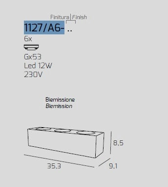 AREA APPLIQUE 6 LUCI BIEMISSIONE BIANCO 1127-A6-BI