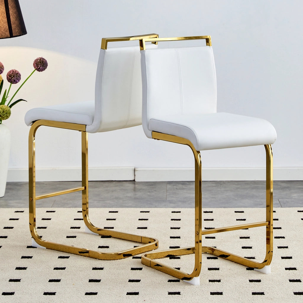 Sgabello da bar set da 2 con schienale e poggiapiedi per cucina e ristorante moderno in pelle PU e metallo, bianco e oro