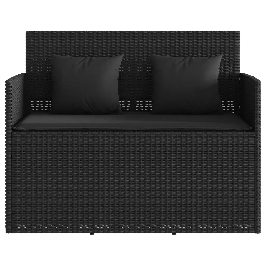 Panca da Giardino con Cuscini Nera in Polyrattan 365761