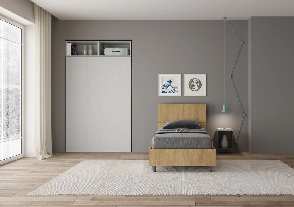 Letto Singolo 80x200 cm Senza Rete Testata Inclinata Demas Quercia Natura