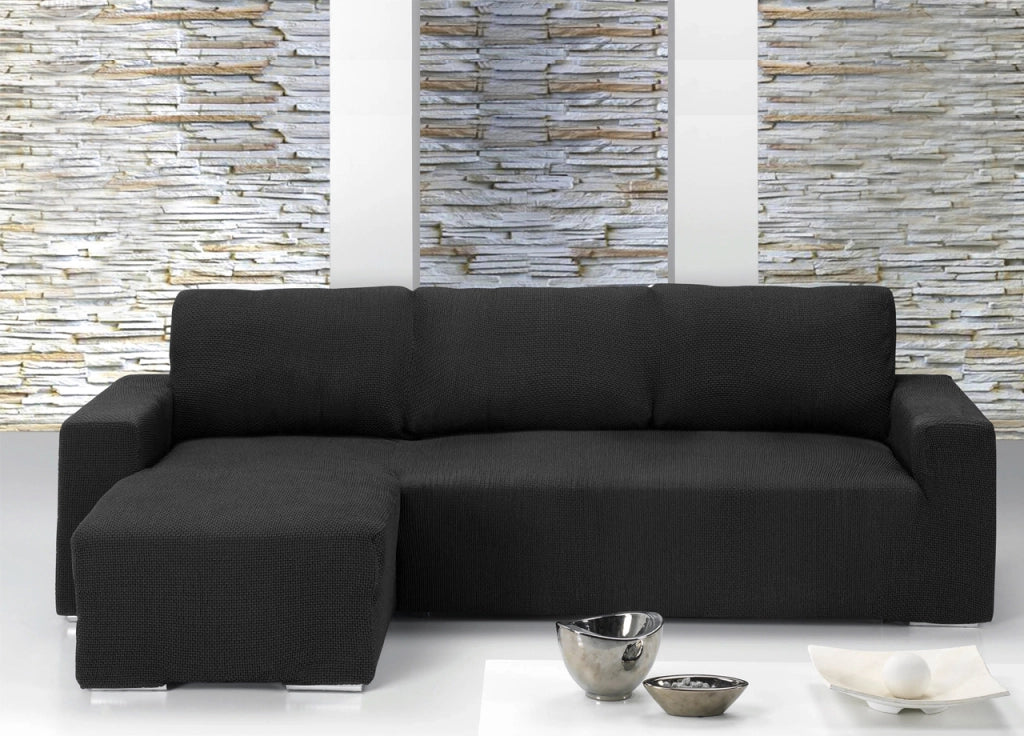 Copridivano Con Penisola Chaise Longue Tinta Unita Nero Mod Capri - Sinistra - Nero