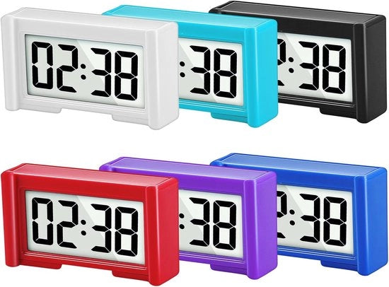 6 Pezzi di Mini Ora Digitale per Auto – Grande Display LCD, Design Adesivo, Funzionante a Batterie – per Auto, Camion, Pannello di Controllo e Ufficio