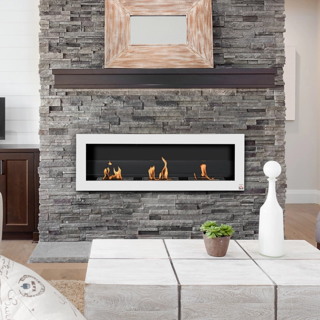 Caminetto a bioetanolo murale 3 bruciatori ¨C zephmum ¨C acciaio inox bianco 120x15x40 cm