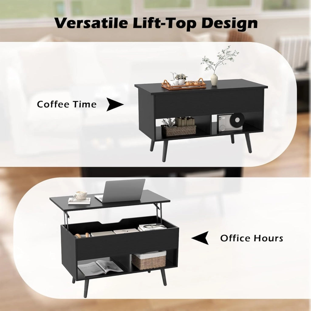 Tavolino da caffè con piano regolabile in altezza, tavolino da caffè e 2 ripiani aperti, tavolo da soggiorno allungabile, tavolino da tè moderno (nero)