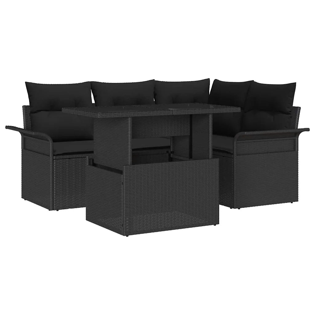 Set Divano da Giardino con cuscino 5 pcs Nero Poly Rattan 3348279