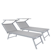 Set 2 Lettini Prendisole Pieghevoli Professionali In Alluminio Leggero Con Tettuccio Parasole Regolabile Sdraio Relax Mare Spiaggia Piscina Giardino Terrazza 182 x 60 x 38 Cm Grigio