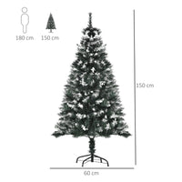 Albero di Natale Artificiale Innevato 150 cm 378 Rami con Bacche Verde