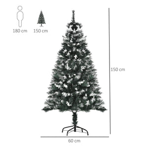 Albero di Natale Artificiale Innevato 150 cm 378 Rami con Bacche Verde