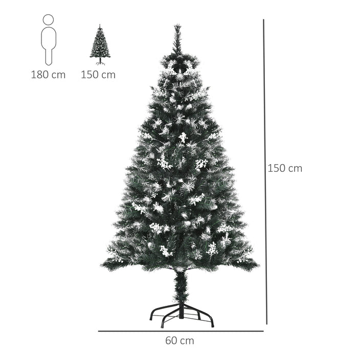 Albero di Natale Artificiale Innevato 150 cm 378 Rami con Bacche Verde