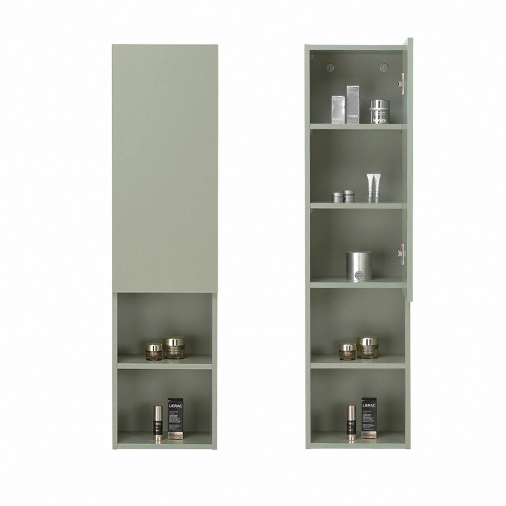 Colonna bagno sospesa verde 30x115 cm con quattro ripiani e anta soft-close Nuvola