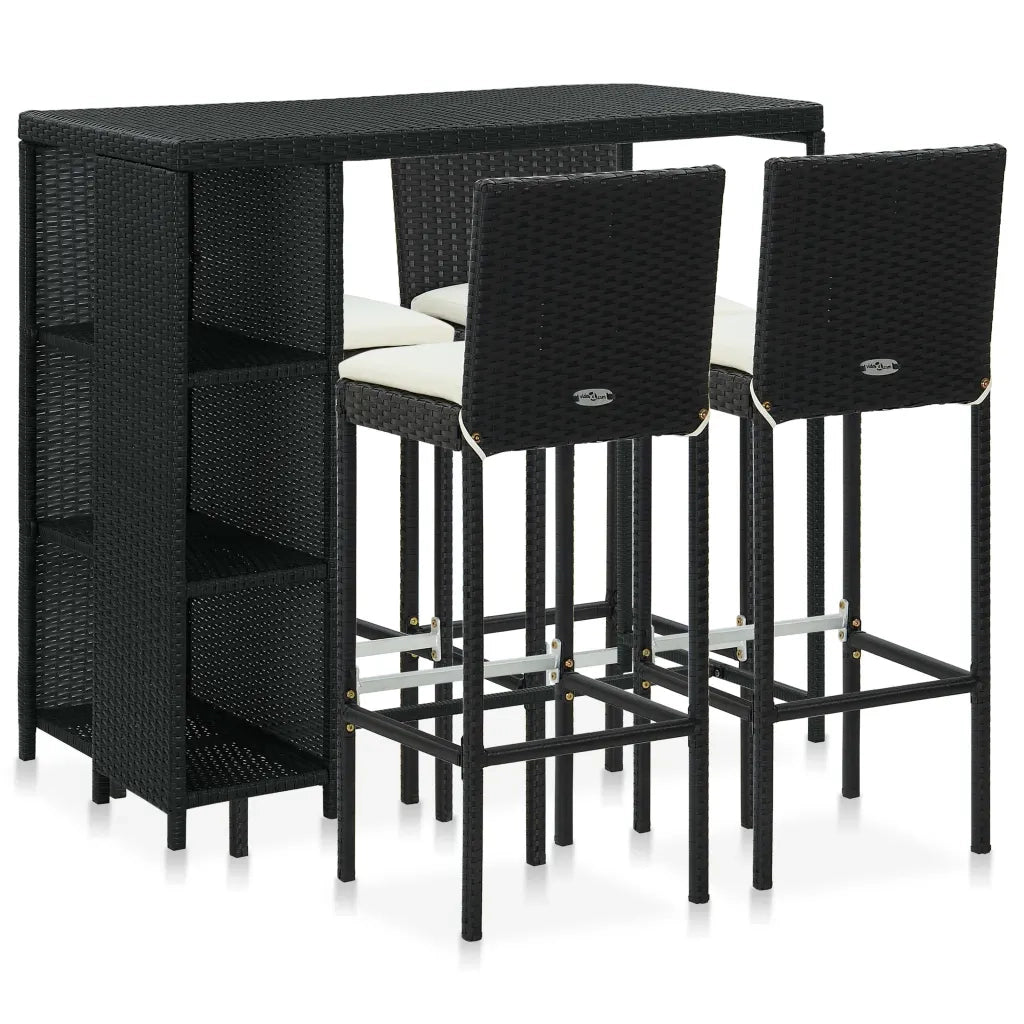 Set da Bar da Giardino 5 pz con Cuscini in Polyrattan Nero cod mxl 50741
