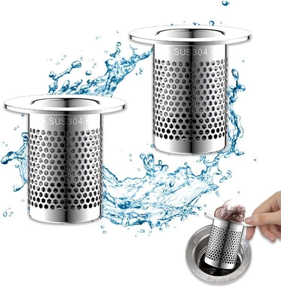 Due elementi di scarico - seta a pelo argentato 5 cm - doccia - scarico in acciaio inossidabile - cucina - bagno - scarico per balcone - diametro di applicazione del foro 33 mm-55