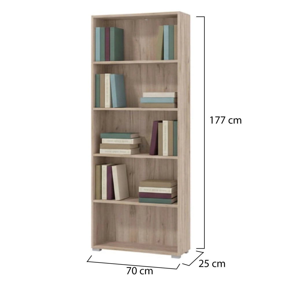Biblioteca Urgnano, Libreria 4 Ripiani, 70x24.5x176.5h cm Marrone Rovere Grigio