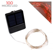 CATENA LUMINOSA SOLARE 10 METRI 100 MICRO LED ROSSI - CAVO FLESSIBILE ARGENTO PER DECORAZIONI NATALIZIE GIARDINI E INTERNI