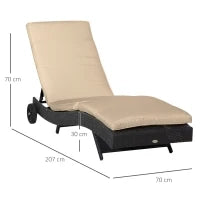 Sdraio da Giardino in Rattan PE con Schienale Regolabile e Cuscino, 207x70x70cm, Nero