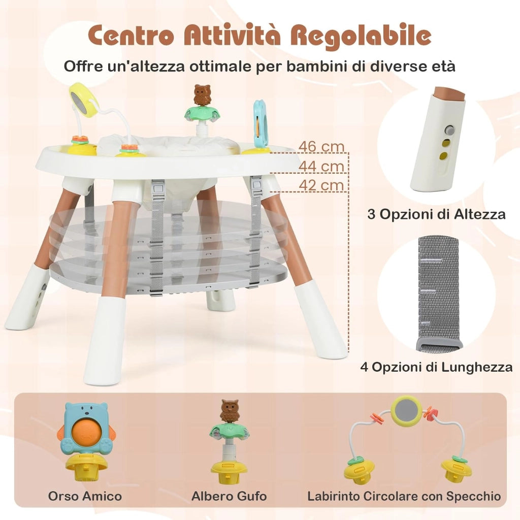 Seggiolone Pappa Bambini, con Cintura e Vassoio Rimovibile (Bianco) | Sedia Evolutiva per Neonati 6-36 Mesi con Cintura e Vassoio Rimovibile, 3 Giochi e Cestino