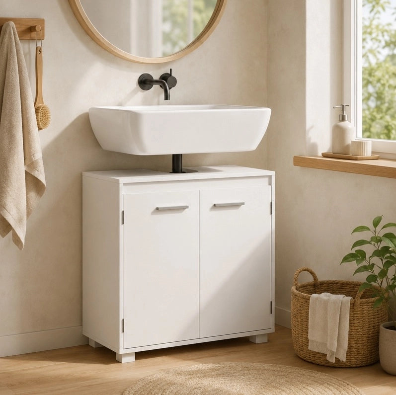 Mobile sottolavabo bianco 60 cm con ripiano regolabile e ritaglio a U