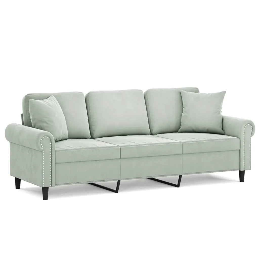 Divano a 3 Posti con Cuscini-Sofa 3 Posti con Cuscini Grigio Chiaro 180 cm in Velluto 648649