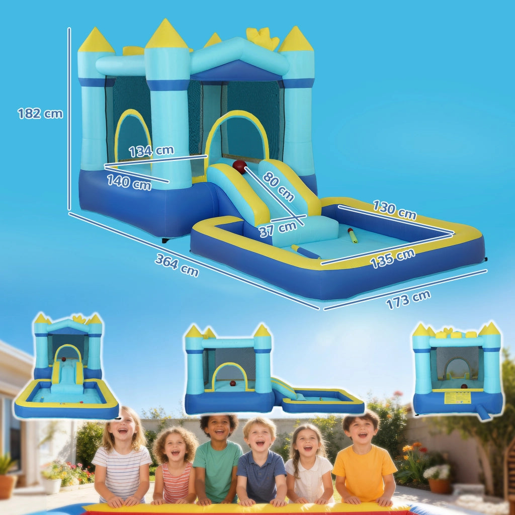 Castello Gonfiabile con Scivolo e Piscina ¨C zephmum ¨C Blu 364x173x182 cm
