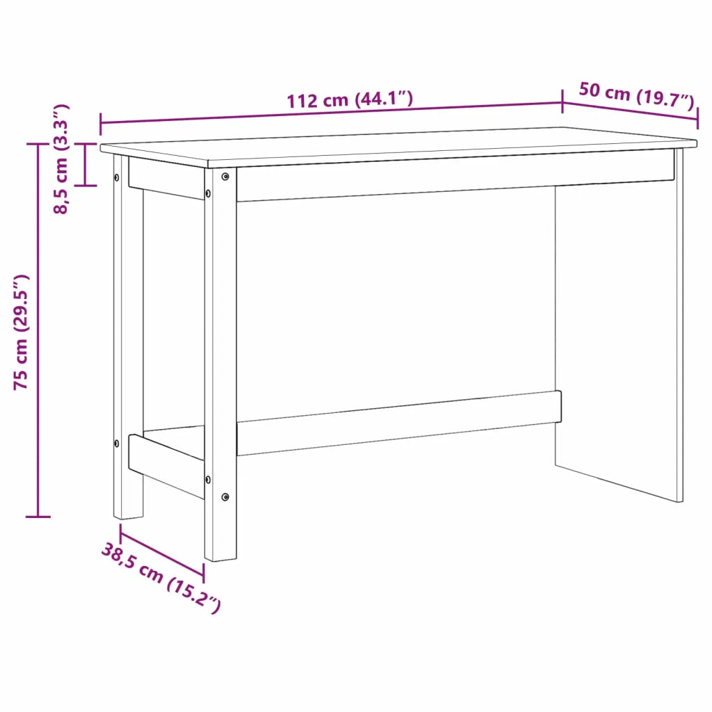 Scrivania Nero 112 x 50 x 75 cm Legno di Pino Massello 42028375