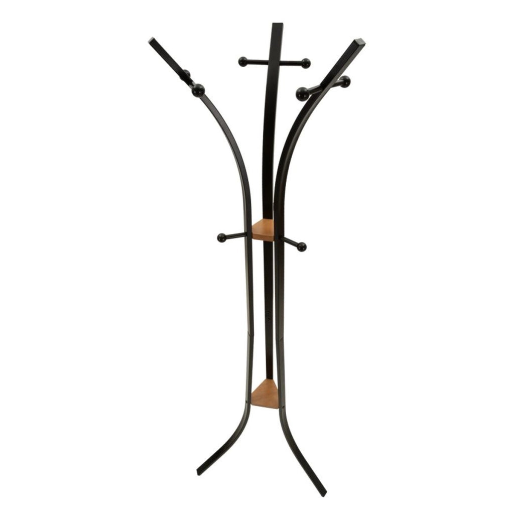 Appendiabiti da terra X in metallo nero e legno di quercia