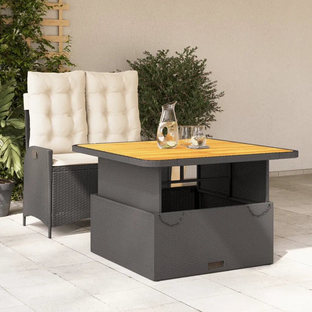 Set da Pranzo da Giardino 2 pz con Cuscini Nero in Polyrattan