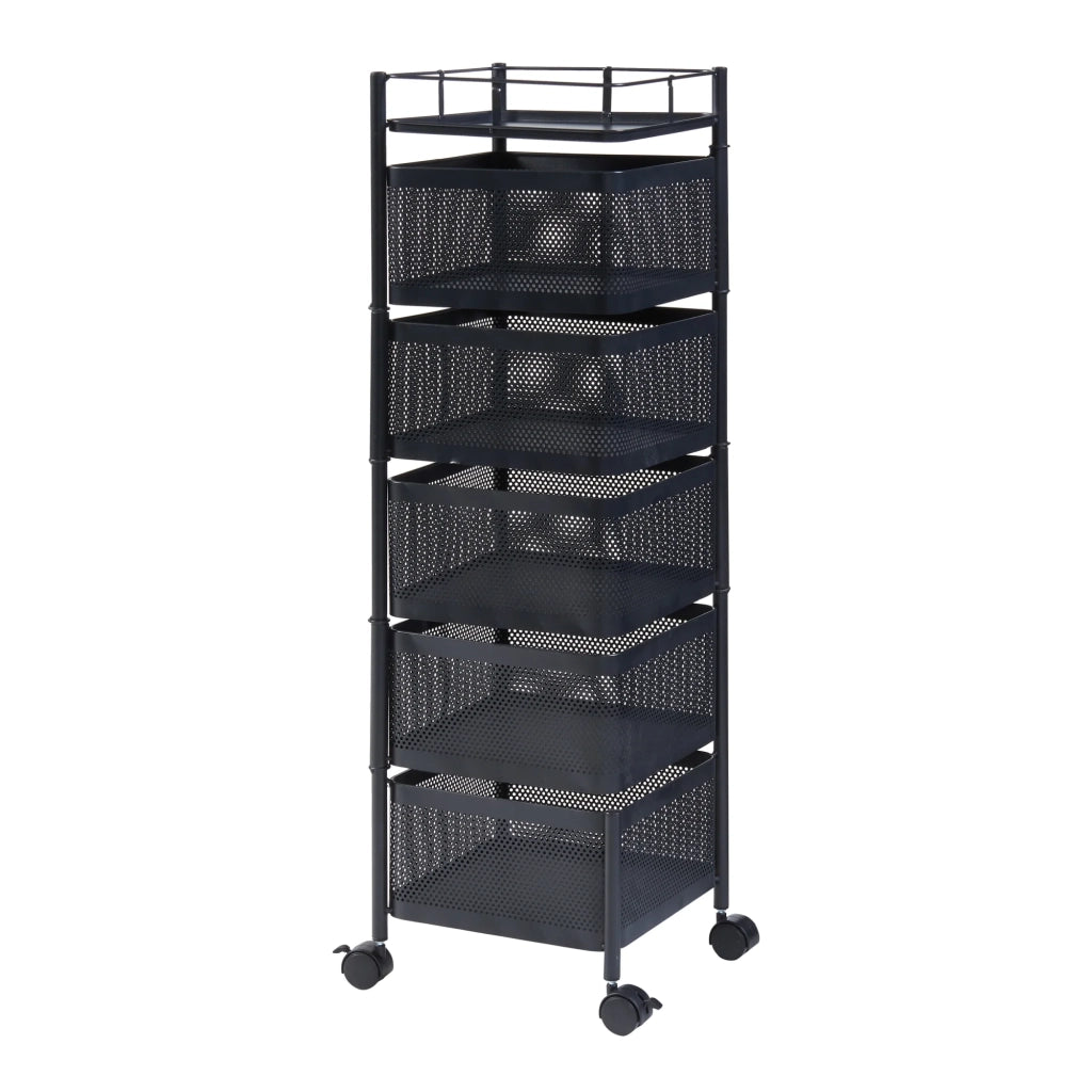 Carrello di servizio carrello da cucina/soggiorno unità di stoccaggio a 5 ripiani 95 x 27 x 27 cm acciaio nero 03_0009256