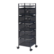 Carrello di servizio carrello da cucina/soggiorno unità di stoccaggio a 5 ripiani 95 x 27 x 27 cm acciaio nero 03_0009256
