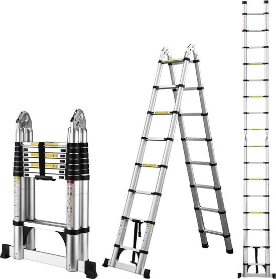 Scala telescopica multifunzionale a sbarre verticali estendibile - 150 kg argento