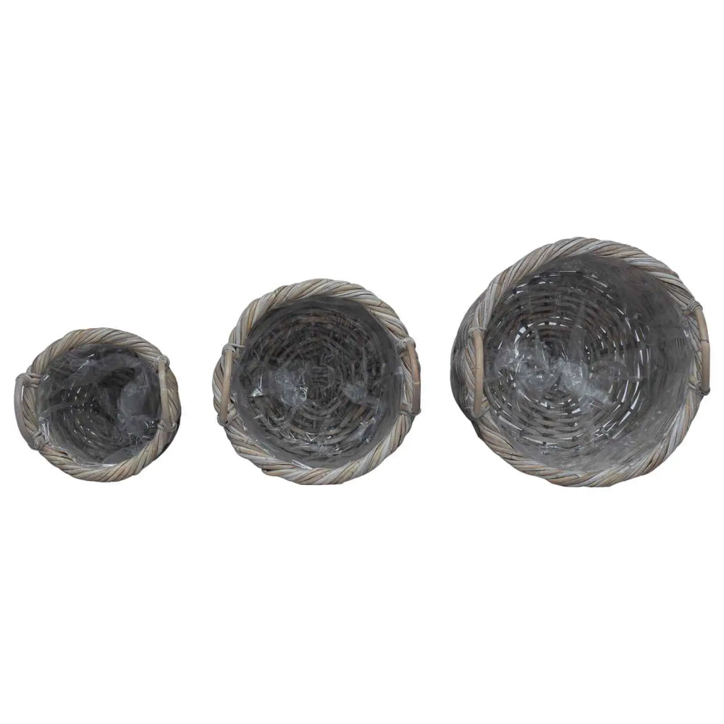 Cesto per Piante 3 pcs Grigio Kubu Rattan Kubu