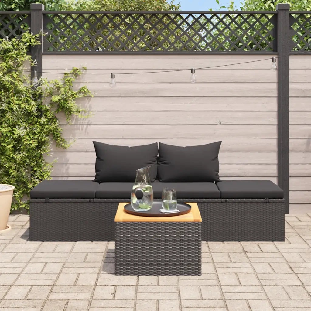 Lettino Prendisole | Sdraio da giardino | Lettino da sole con Cuscini in Polyrattan Nero
