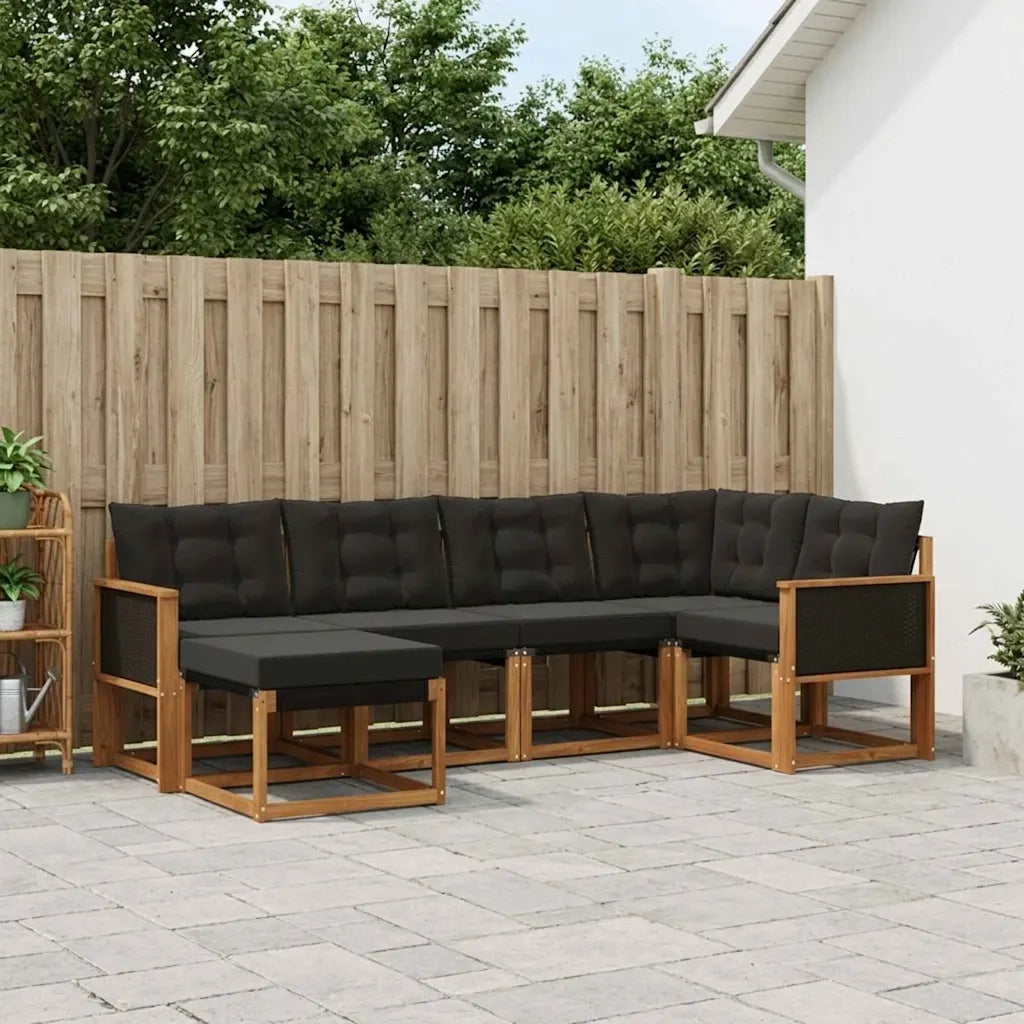 Set di divani da esterno con cuscino 6 pcs Naturale e Nero