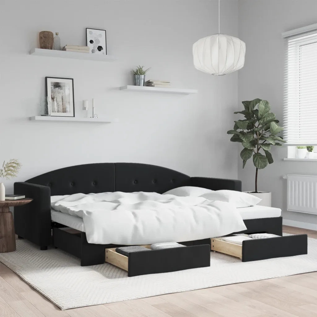 Divano letto | Sof¨¤ letto | Letto singolo Estraibile con Cassetti Nero 80x200 cm in Velluto