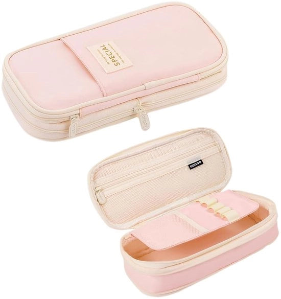 Borsa di trucco espandibile - Rosa - Grande capacità - Portatile - Adatta a scuola/donne - Dimensioni 22,5 x 10 cm
