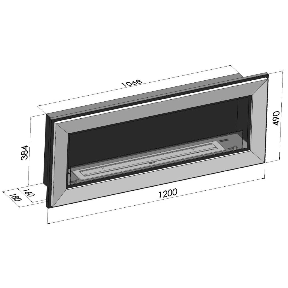 Caminetto a Bioetanolo Frame 1200 SimpleFire da incasso con Vetro - Nero Opaco