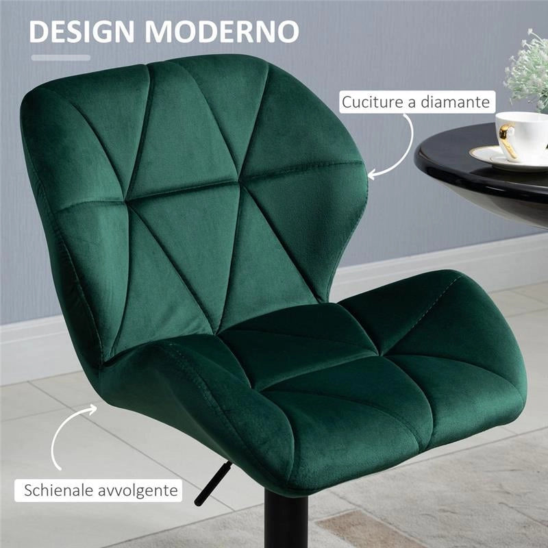 SET 2 SGABELLI GIREVOLI CON ALTEZZA REGOLABILE RIVESTIMENTO VELLUTO VERDE
