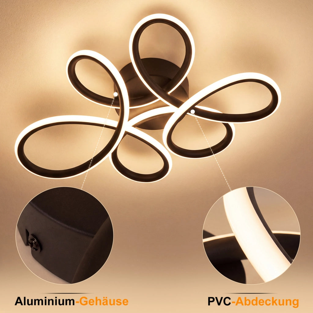 ZMH Lampada da Soffitto LED 24W 3000K Calda Nera Fiore Moderna in Metallo per Camera Ufficio Cucina Corridoio