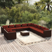 Set Divani da Giardino 12 pz con Cuscini Marrone in Polyrattan 3102539
