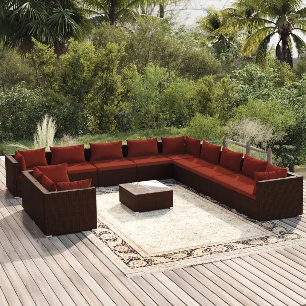 Set Divani da Giardino 12 pz con Cuscini Marrone in Polyrattan 3102539