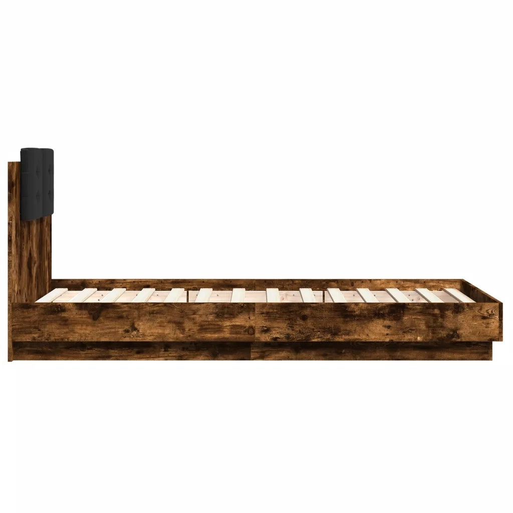 Giroletto con Testiera e LED-Struttura Letto con testiera Rovere Fumo 75x190 cm 663141