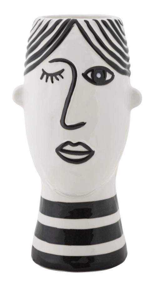 Vaso in porcellana bianco con disegno nero 13,2x11,8x26,3cm Face